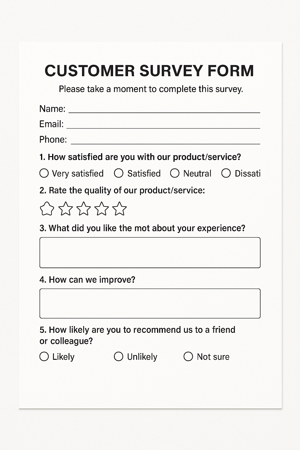 how does survey form look like